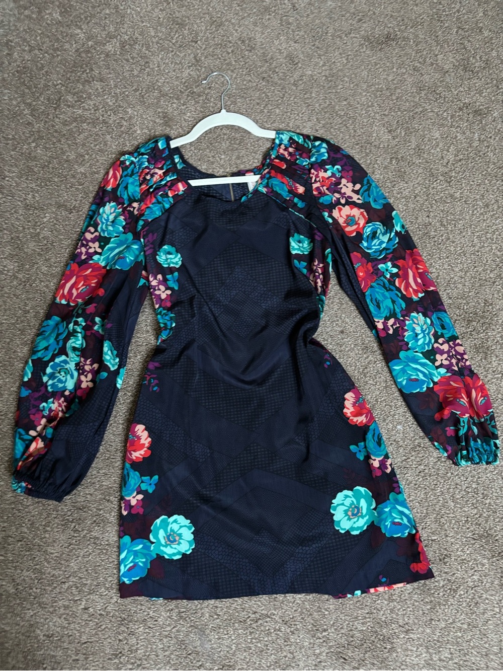 Xhilaration Navy Floral Long-Sleeve Dress